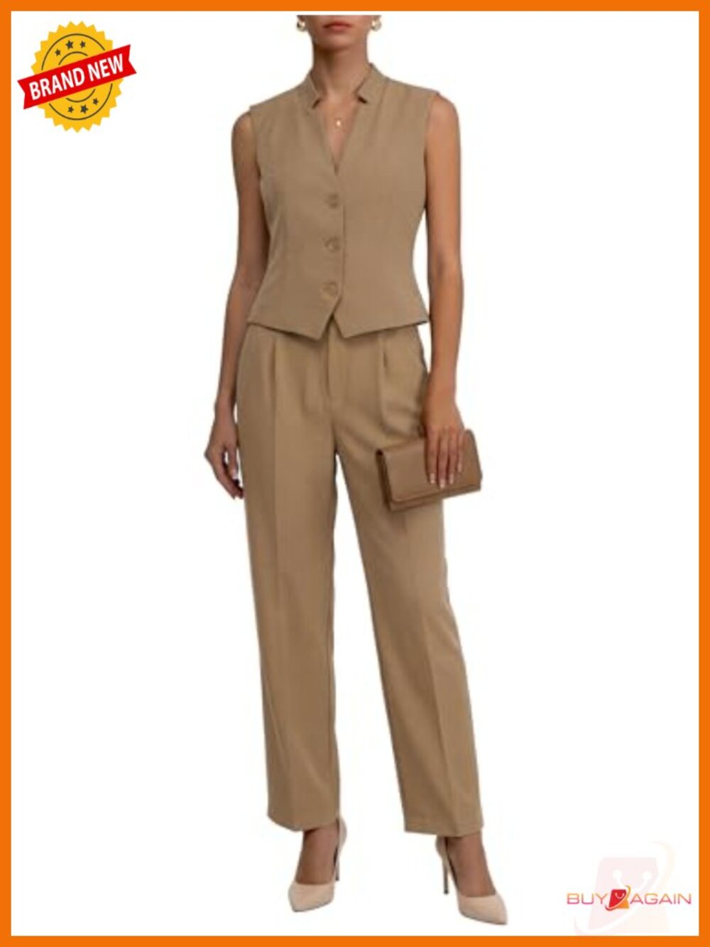 2 Piece Pant Suit - Sleeveless Blazer Vest & Wide Leg Pants - Business Casual